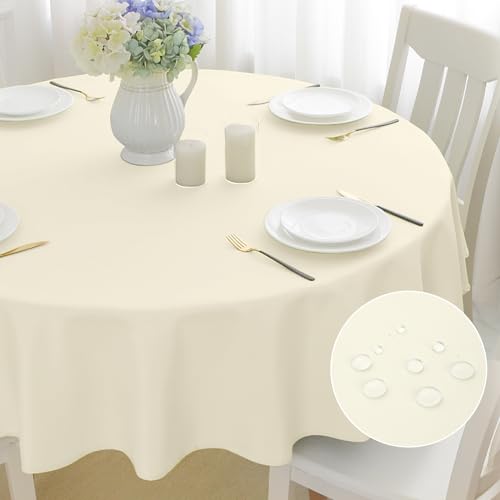 mosayt Abwaschbar Tischdecke Rund 140 cm Leinenopti Tischdecken Beige Tischtuch Lotuseffekt Leinendecke Fleckschutz Tischwäsche für Esszimmer, Garten, Hochzeiten von mosayt