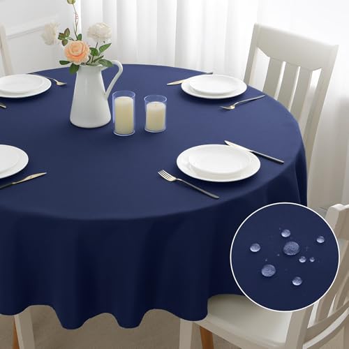 mosayt Runde Tischdecke Blau Abwaschbar 160 cm Durchmesser Wasserabweisend Tischdecken Outdoor Tischtuch Klein Tischwäsche Table Cloth für Weihnachten Garten Party Geburtstag Silvester Hochzeit von mosayt