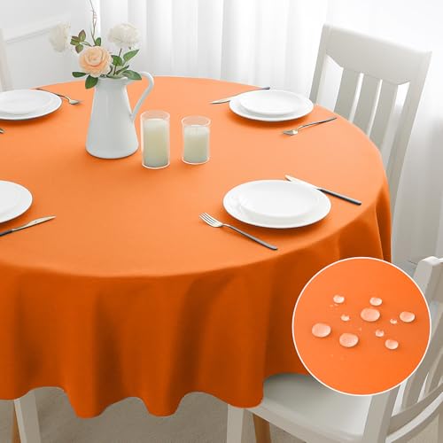 mosayt Runde Tischdecke Herbst 140 cm Durchmesser Abwaschbare Tischdecken Wasserabweisend Gartentischdecke Tischtuch Orange Tischwäsche Tablecloth für Silvester Weihnachten Hochzeit Party Geburtstag von mosayt