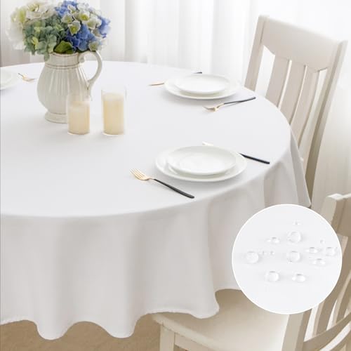 mosayt Tischdecke Abwaschbar Rund 80 cm Wasserabweisend Tischtuch Weiß Mitteldecke Tischdecken Abwischbare Outdoor Tischwäsche Table Cloth für Weihnachten Garten Party Geburtstag Silvester Hochzeit von mosayt