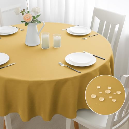 mosayt Tischdecke Gold Herbst Rund 140 cm Durchmesser Abwischbare Tischdecken Wasserabweisend Gartentischdecke Tischtuch Tischwäsche Tablecloth für Silvester Weihnachten Hochzeit Party Geburtstag von mosayt