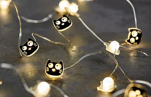 moses Ed, the Cat Mini-Lichterkette | 2,20 m LED-Lichterkette im Katzen-Design | 20 LEDs für den Innenbereich, Schwarz von moses