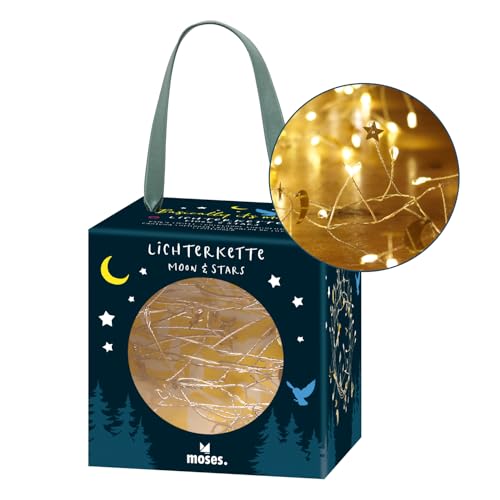 moses. Basically it´s magic Lichterkette Moon & Stars, Leuchtkette mit 100 warmweißen LEDs und kleinen goldenen Monden und Sternen, LED-Stimmungslicht mit Timer-Funktion für zauberhafte Momente von moses