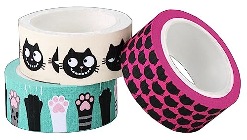 moses. Ed, the Cat Klebeband 3er Set, Deko-tape Set mit 3x 5m washi tape, Selbstklebendes Schmuckband für Geschenke, Verzierungen, Postkarten, Briefe, Bullet Journaling, Fotoalben und Kalender von moses