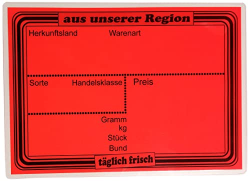 10 laminierte Preisschilder 154 x 216 mm leuchtrot für Obst und Gemüse mit Aufdruck"Aus unserer Region" Werbesymbole von most-wanted-shop