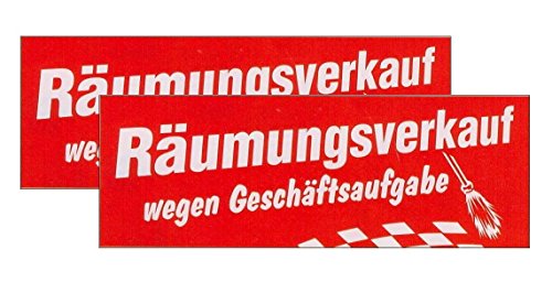 Ankleber 2 Stück aus Weißfolie 24 x 68 cm "Räumungsverkauf wegen Geschäftsaufgabe" für Räumungsverkauf Werbesymbole von most-wanted-shop