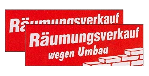 Ankleber 2 Stück aus Weißfolie 24 x 68 cm"Räumungsverkauf wegen Umbau" für Räumungsverkauf Werbesymbole von most-wanted-shop