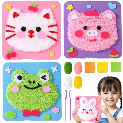 moytarcp DIY Embroidery Doll Set - Cute Cartoon Animal Sewing Craft Kit, Creative Doll DIY Embroidery Kit (3Pcs C) von moytarcp