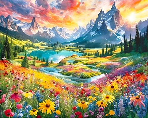 Landschaft Malen Nach Zahlen Erwachsene Set Blume Paint by Numbers Adult mit Pinseln und Acrylfarben Handgemalt Ölgemälde Leinwand für Home Decor 40 X 50cm von mrpwnle