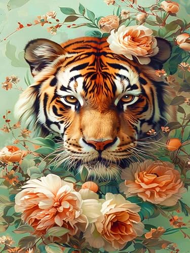 Tiger Malen Nach Zahlen Erwachsene DIY Set Tiere Paint by Numbers Adult mit Pinseln und Acrylfarben Handgemalt Ölgemälde Leinwand für Home Decor (30x40CM) von mrpwnle