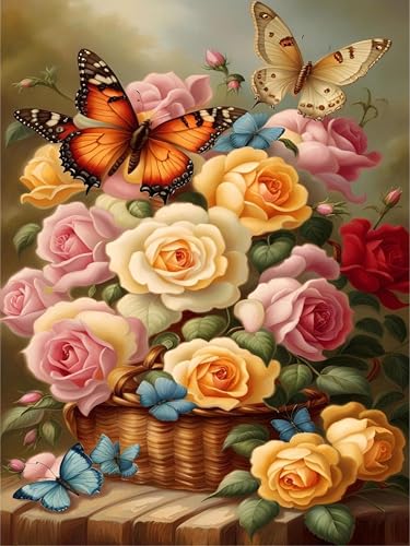 mrpwnle 5D Diamond Painting Bilder set Blume Diamant Painting Mosaikherstellung Butterfly Diamond-Painting Erwachsene Diamont Painting DIY Diamanten Painting Kits Wand Dekor 30x40cm von mrpwnle