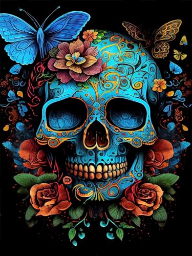 mrpwnle 5D Diamond Painting Skull Erwachsene Skull Diamant Painting Bilder Schmetterling Skull Diamond Painting Kinder Erwachsene Bastelset Cross Embroidery Painting Wall Decor 30 x 40 cm von mrpwnle