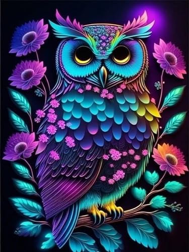 mrpwnle 5D Diamond Painting Owl Diamond Painting Pictures Eule Diamond Painting Adults Owl Diamond Painting Pictures Diamond Pictures Children Cross Embroidery Painting Wall Decor 30 x 40 cm von mrpwnle