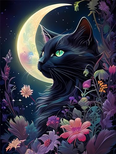 mrpwnle 5D Katze Diamond Painting Erwachsene, Diamond Painting Katze Erwachsene Mond Katzen Diamant Dainting Bilder, Mond Katzen Diamond Painting kinder Bastelset für Home Wall Decor 30 x 40cm von mrpwnle