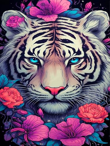 mrpwnle 5D Tiger Diamond Painting Erwachsene Diamond Painting Tiger Mit Blumen Bilder Set Malen Nach Zahlen Diamanten Painting Bilder Diamant Painting für Zuhause Dekor 30x40 cm von mrpwnle