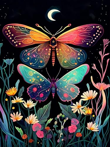 mrpwnle 5d Butterfly Diamond Painting Erwachsene Mond Diamant Painting Bilder Set Mosaikherstellung Blume Diamanten Painting Bilder Set für Home Wand Décor 30x40 cm von mrpwnle