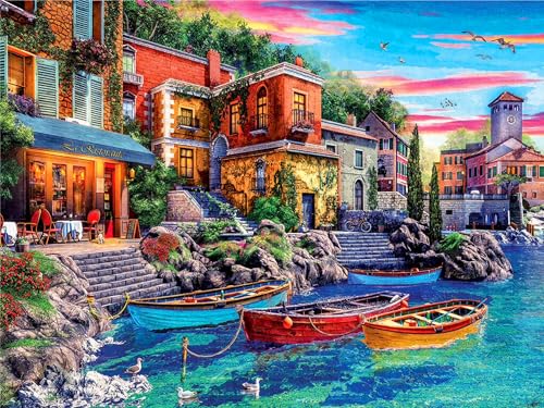 mrpwnle 5d Landscape Diamond Painting Set Diamant Painting Bilder Mosaikherstellung Erwachsene Malen Nach Zahlen Diamanten Painting bilder set für Home Wand Décor 30X40cm (Lake Sea Town) von mrpwnle