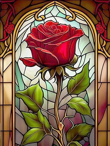 mrpwnle Diamond Painting Adult Kits, Rosen Blumen Diamant Painting bilder, Red Rose Mosaic Making Painting by Numbers, DIY Full Drill Cross Embroidery Painting Home Wall Decor 30 x 40cm von mrpwnle