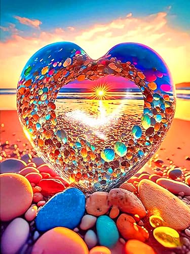 mrpwnle Diamond Painting Kristall Herz, Diamant Painting Bilder Strand Sonnenuntergang Diamond Art Erwachsene Full Diamant Kunst Malerei Stickerei Set Kreuzstich Bilder Home Dekor30x40cm von mrpwnle