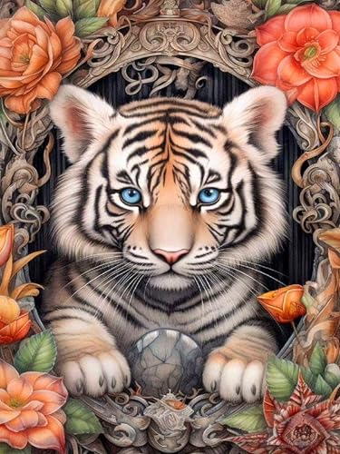 mrpwnle Malen Nach Zahlen Tiger Erwachsene DIY Anfänger Tiger Paint by Numbers Adult Ölgemälde Leinwand Kit für Home Wand Dekor （30x40cm） von mrpwnle