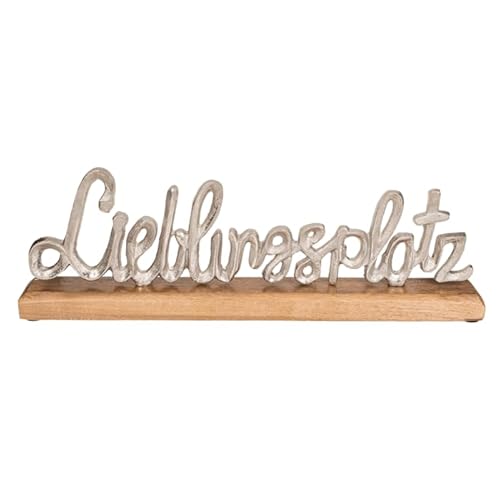 mucHome Deko Schriftzug Silber Lieblingsplatz auf Holz-Standfuß ca. 40 x 12 cm Dekoration Skulptur von mucHome