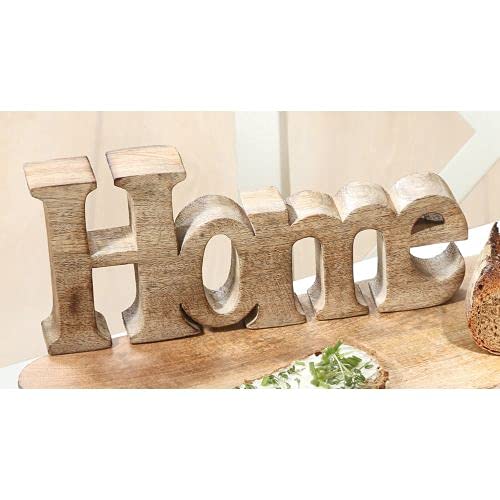 mucHome Dekoaufsteller Schriftzug Home Breite:25cm Mangoholz Natur Skulptur Deko von mucHome