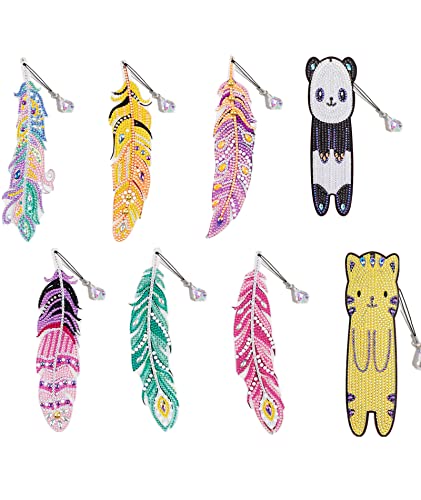 5D Diamond Painting Lesezeichen Set, DIY Diamant Malerei Lesezeichen, Feder Form Strass Lesezeichen, Diamond painting anhänger, Diamond Painting Bookmark Machen Kit (MSQ024+Panda und Tiger) von mumisuto