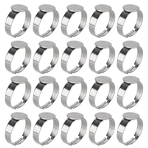 Cabochon Ring, Schmuck Selber Machen Set, 20pcs 12mm Ringrohling Basen Edelstahl Cabochon Ring Lünette Rohlinge für DIY Schmuck Machen Silber von mumisuto