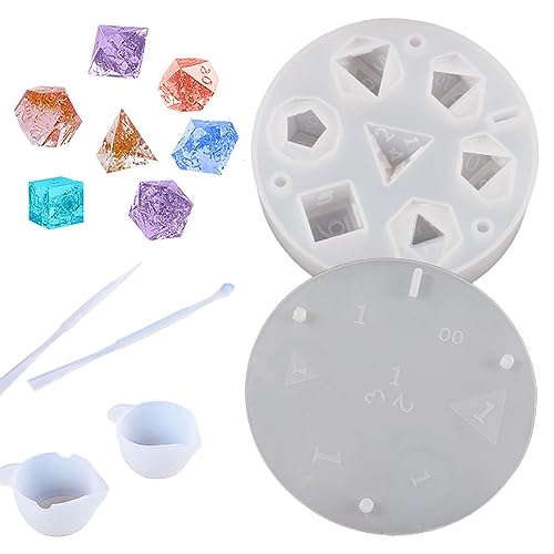 Silikonform Epoxidharz Spielwürfel,7 Formen DND Würfel Silikonform Spielwürfel Gießform Polyedrische Würfelformen Würfel Digital Game Silikonform Dice Mold Epoxy Resin für Tischspiele Rollenspiele von mumisuto