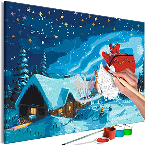 murando - Malen nach Zahlen Haus Schnee Rentier Christmas 60x40 cm Malset mit Holzrahmen auf Leinwand für Erwachsene Kinder Gemälde Handgemalt Kit DIY Geschenk Dekoration von murando