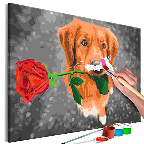 murando - Malen nach Zahlen Hund und rote Rose Blumen Tiere 60x40 cm Malset mit Holzrahmen auf Leinwand für Erwachsene Kinder Gemälde Handgemalt Kit DIY Geschenk Dekoration von murando