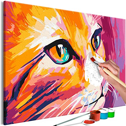 murando - Malen nach Zahlen Katze Abstrakt bunt Porträt 60x40 cm Malset mit Holzrahmen auf Leinwand für Erwachsene Kinder Gemälde Handgemalt Kit DIY Geschenk Dekoration von murando