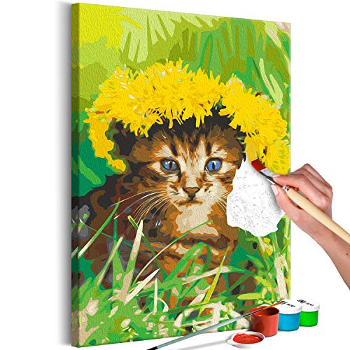 murando - Malen nach Zahlen Katze Tier Pusteblume Kranz Natur 40x60 cm Malset mit Holzrahmen auf Leinwand für Erwachsene Kinder Gemälde Handgemalt Kit DIY Geschenk Dekoration von murando