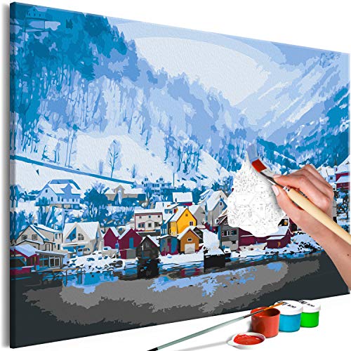 murando - Malen nach Zahlen Norwegen Landschaft Gebirge Stadt Panorama 60x40 cm Malset mit Holzrahmen auf Leinwand für Erwachsene Kinder Gemälde Handgemalt Kit DIY Geschenk Dekoration von murando