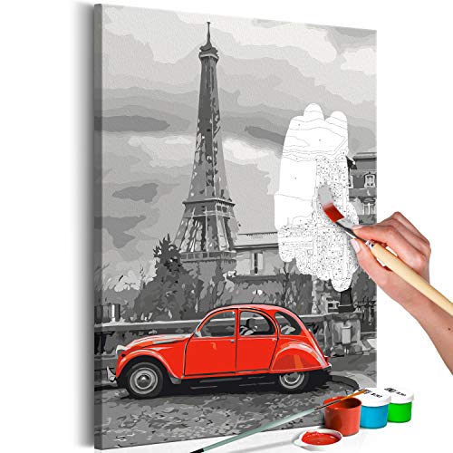 murando - Malen nach Zahlen Paris Eiffelturm Auto 40x60 cm Malset mit Holzrahmen auf Leinwand für Erwachsene Kinder Gemälde Handgemalt Kit DIY Geschenk Dekoration n-A-1085-d-a von murando