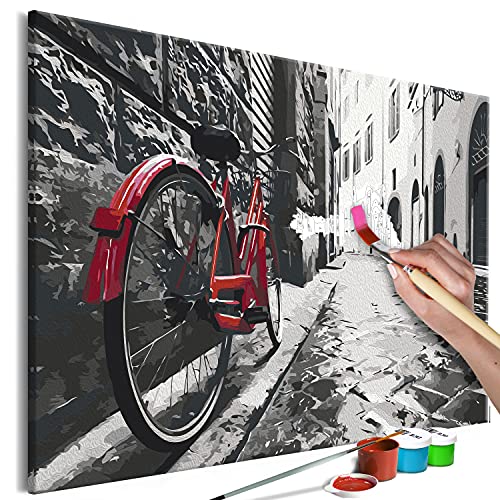 murando - Malen nach Zahlen rotes Fahrrad in der Stadt Gasse Architektur 60x40 cm Malset mit Holzrahmen auf Leinwand für Erwachsene Kinder Gemälde Handgemalt Kit DIY Geschenk Dekoration von murando