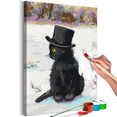 murando - Malen nach Zahlen schwarze Katze mit Bowler Tier 40x60 cm Malset mit Holzrahmen auf Leinwand für Erwachsene Kinder Gemälde Handgemalt Kit DIY Geschenk Dekoration von murando