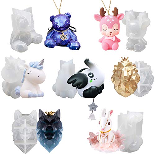 Musykrafties 3D Tiere Epoxidharz Silikonformen Gipsformen Einhorn Hirsch Elefant Hirsch Bär Löwe Wolf 7st Set von musykrafties