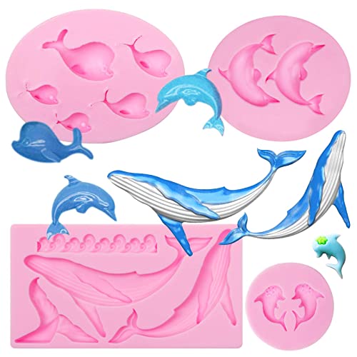 Wal-Schokoladen-Silikonformen, 4 Packungen, kleine niedliche Delfin-Fisch-Fondant-Formen für Ozean-Thema-Kuchendekoration, Cupcake-Topper, Süßigkeiten-Gummipaste von muyulin