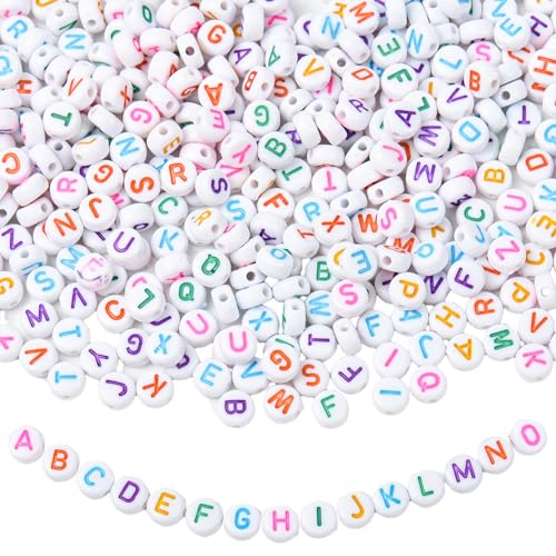 1000 Stück Bunte Buchstaben Perlen, A-Z Buchstaben Perlen Set, Acryl Rund Alphabet Buchstaben Spacer Perlen, Buchstabenperlen Bunte,7x3.5mm Mini Alphabet Perlen für Armband Schmuck DIY Basteln (D) von mvorry