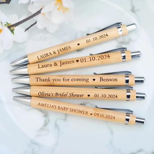 mxn Personalisierte Kugelschreiber mit Gravur, Bambus-Stifte mit schwarzer Tinte 1.0, für Hochzeitsgeschenke, Lehrergeschenke, Männer, Frauen, Geschäft, Familie, individuelle Geschenke (10 Stück) von mxn