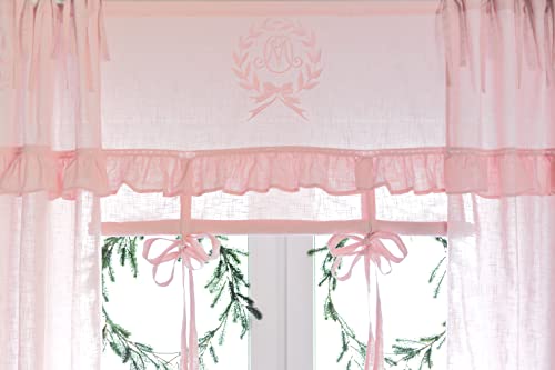 Mathilde Muschel rosa Bestickt 100x120cm Raffgardine Gardine Raffrollo Scheibengardine Kurzgardine Vorhang Landhaus Shabby Chic Vintage Franske landhausstil Baumwolle Leinenoptik von my lovely home shop