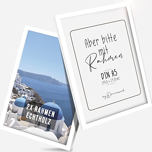 myDreamwork Bilderrahmen Weiß | Santorini 2er Set (Doppelpack) DIN A5 | Rahmen aus Holz mit bruchsicherem Plexi-Glas | Bilderrahmen A5 Weiss | Holzrahmen 14,8cm x 21cm von myDreamwork