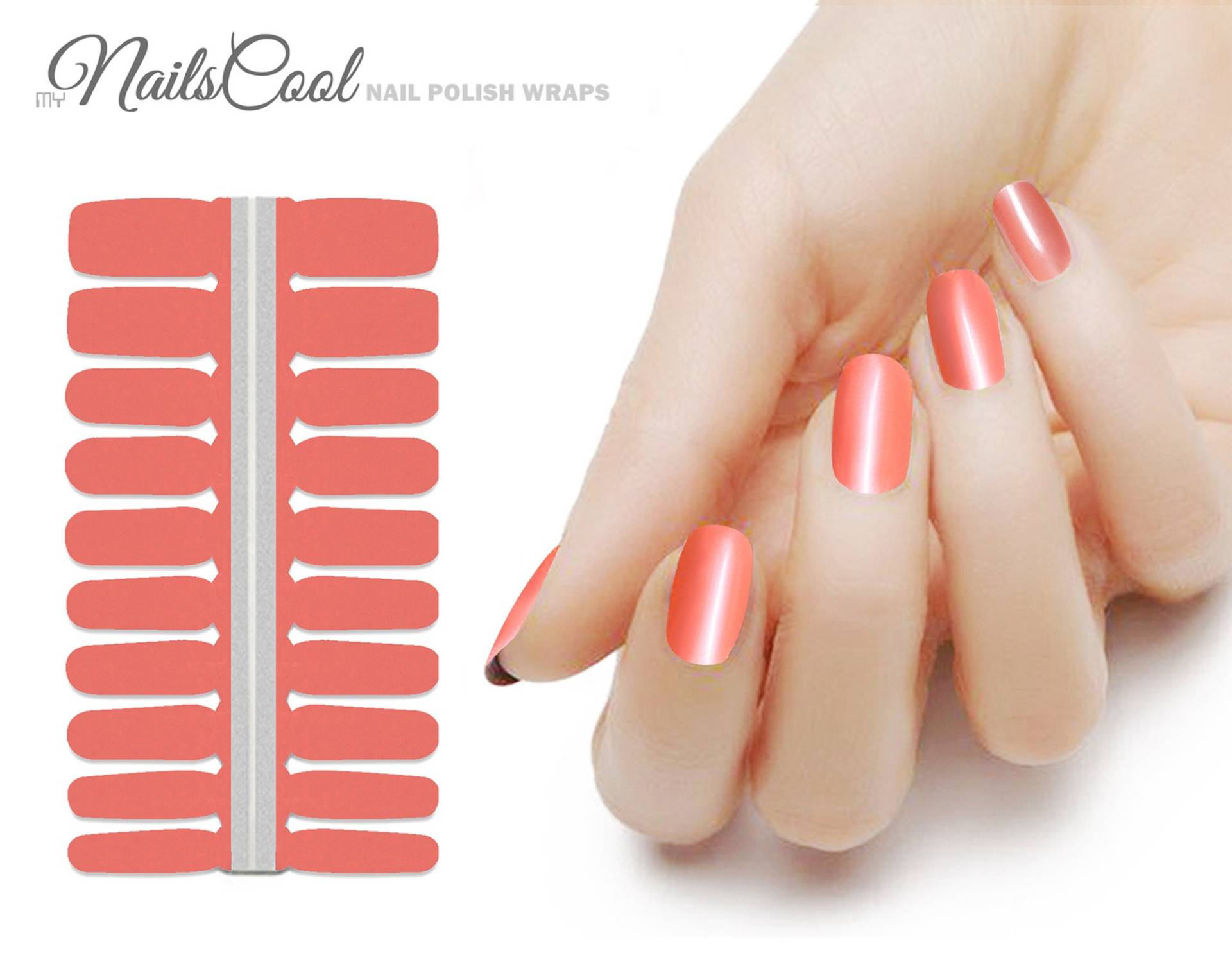 Bright Coral Farbe Glanz Solid Echte Nagellack Streifen Nailart Wraps Street Art 18 Strips Nägel von myNailsCool