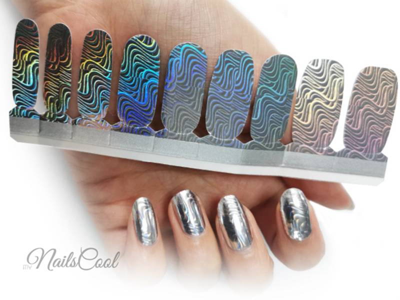 Chrom Silber Farbe Wellenmuster Holographisch Echter Nagellack Streifen Nail Art Wraps Street 18 von myNailsCool