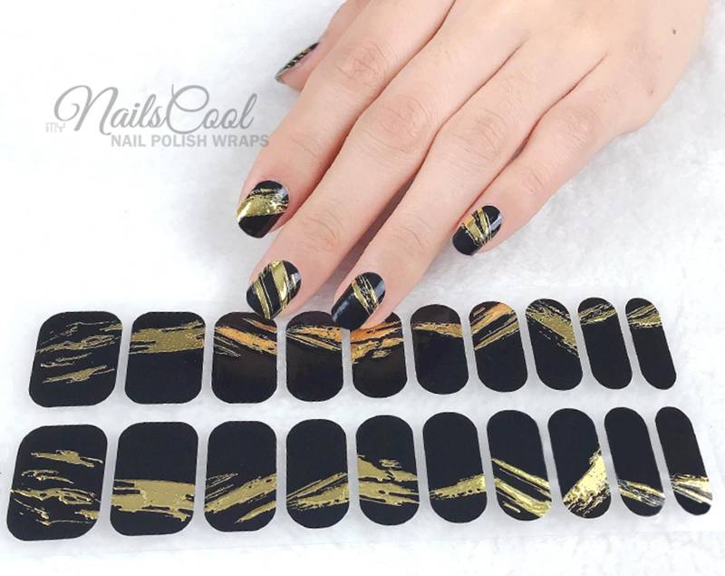 Feste Schwarze Farbe 3D Blattgold Echte Nagellack Streifen Nailart Wraps Street Art 20 Strips von myNailsCool