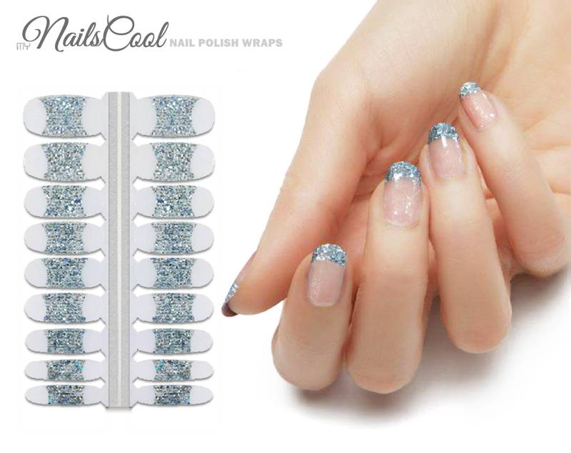 Hellblau Glitzer Farbe Silber Pailletten French Style Echte Nagellack Streifen Nailart Wraps Street Art 18 Strips von myNailsCool