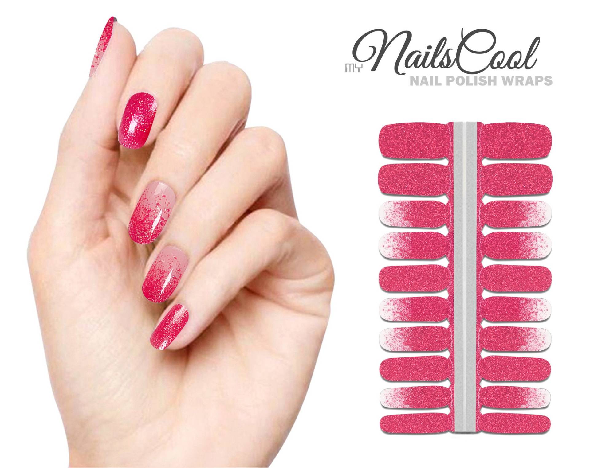 Hot Pink Farbmix Silber Glitzer Farbverlauf Echte Nagellack Streifen Nailart Wraps Street Art 20 Strips von myNailsCool