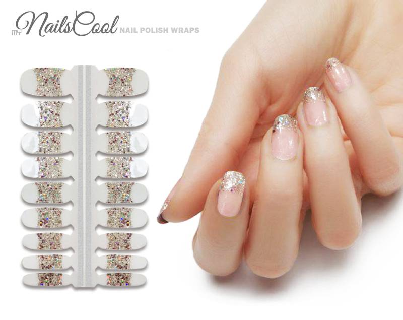 Nail Wraps Nagelaufkleber Goldfarbe Pailletten French Style Echtnagellack Streifen Street Art 18 Strips von myNailsCool