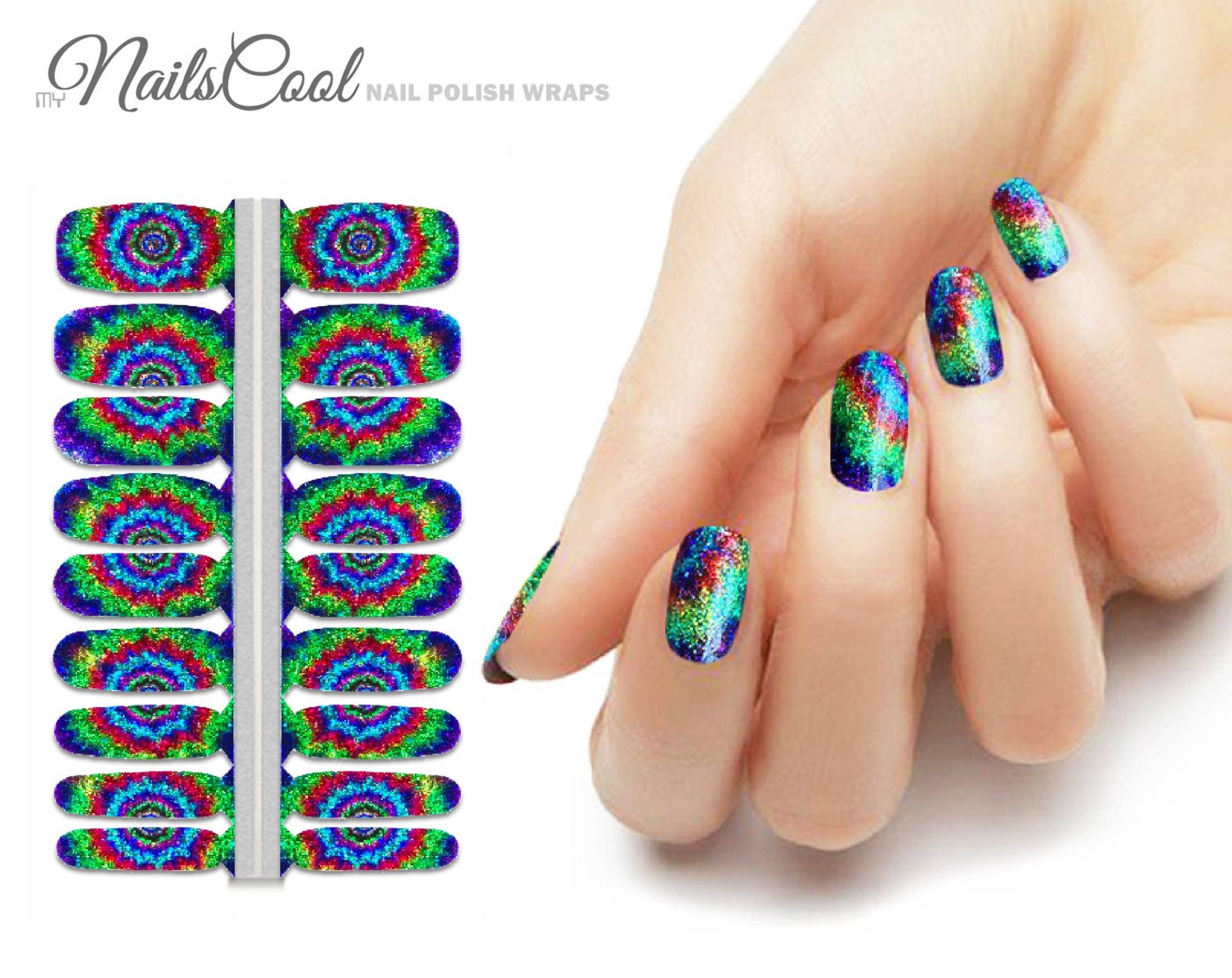 Regenbogen Farbe Galaxy Kristall Stein Glitzer Pailletten Echte Nagellack Streifen Nailart Wraps Street Art 18 Strips von myNailsCool